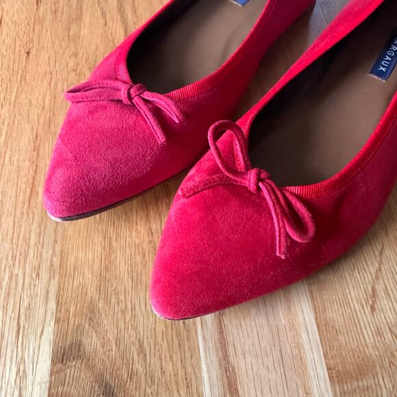Margaux Suede The Pointe Flats in "Poppy" Red Size 40.5 US 9.5 - Picture 2 of 9